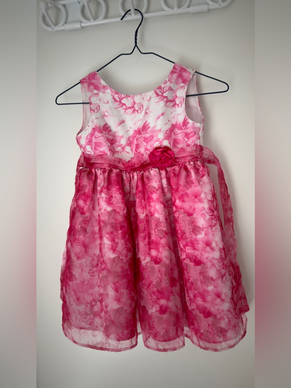 George Pink Floral Organza Party Dress with Waist Flower